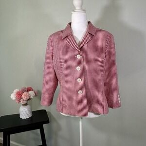 VTG JG Hook Blazer Jacket Red Plaid Size 12 Shoulder‎ Pads